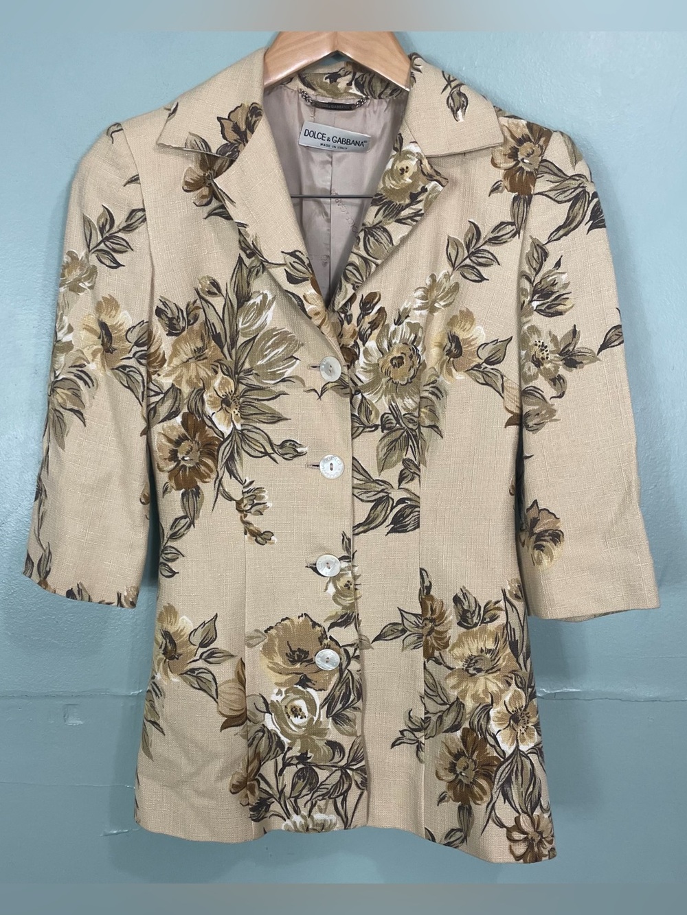 Vintage Dolce‎ & Gabbana Blazer Womens Size 38 Floral Cream Button Down VTG